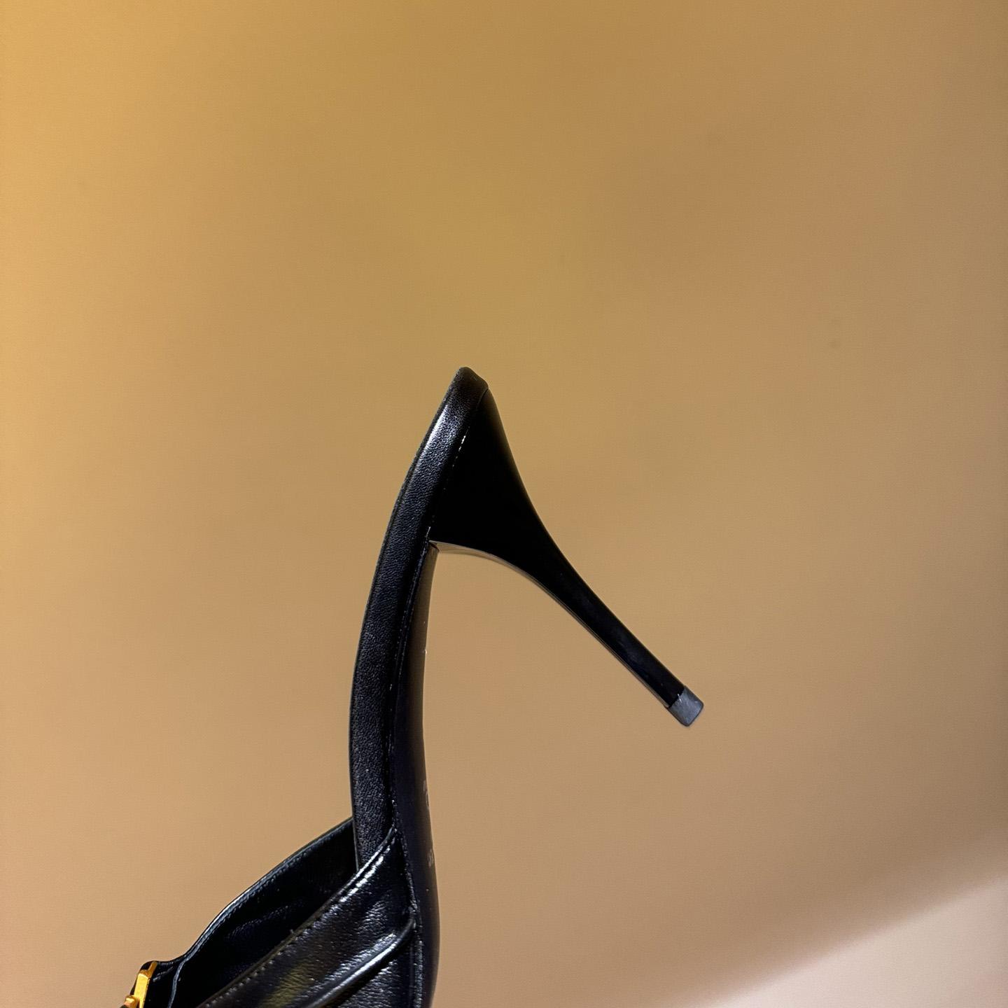 Saint Laurent Babylone YSL Ruched Leather Mule Sandals - DopestKickz