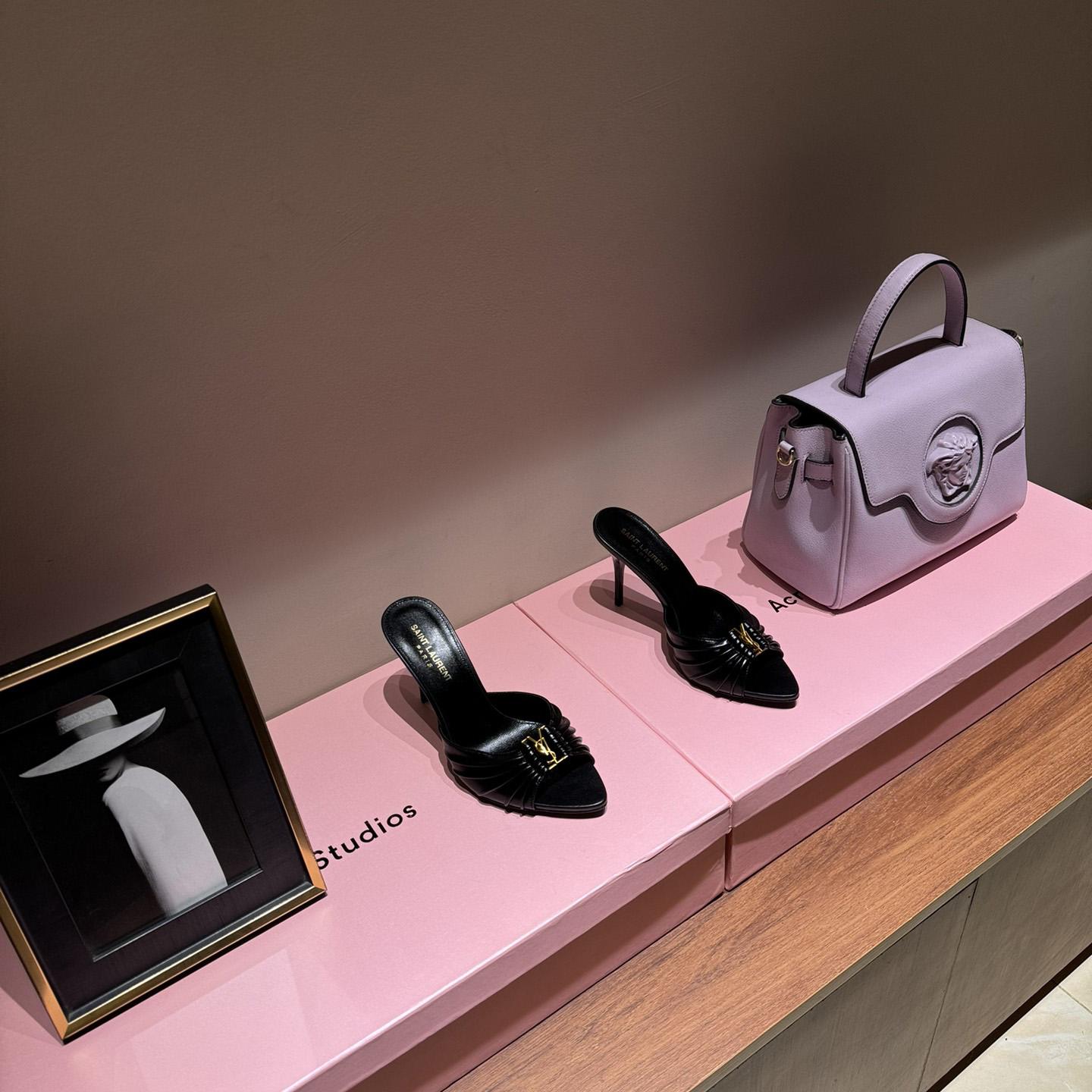 Saint Laurent Babylone YSL Ruched Leather Mule Sandals - DopestKickz