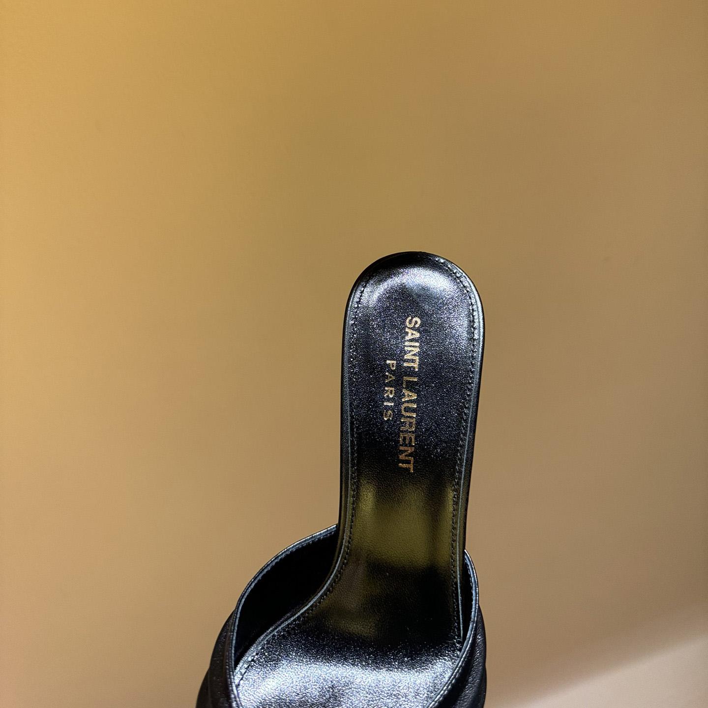 Saint Laurent Babylone YSL Ruched Leather Mule Sandals - DopestKickz