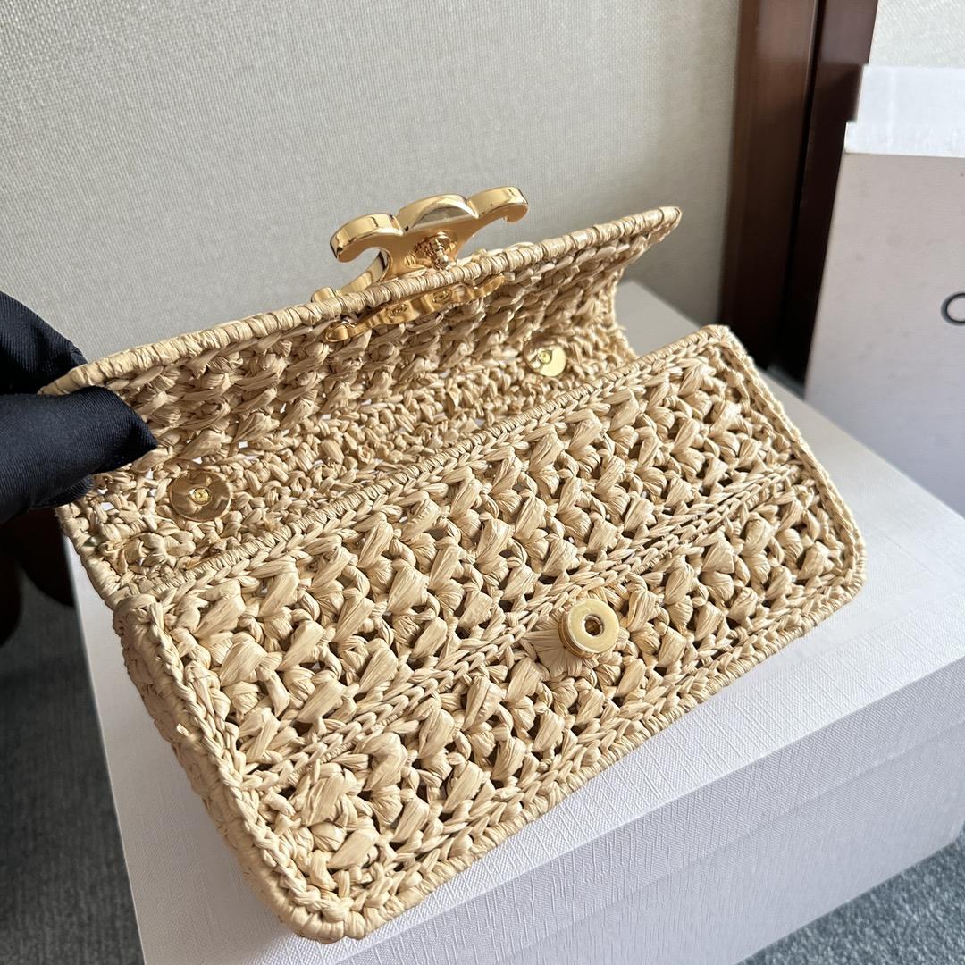 Celine Chain Shoulder Bag Claude In Raffia Effect Textile - DopestKickz