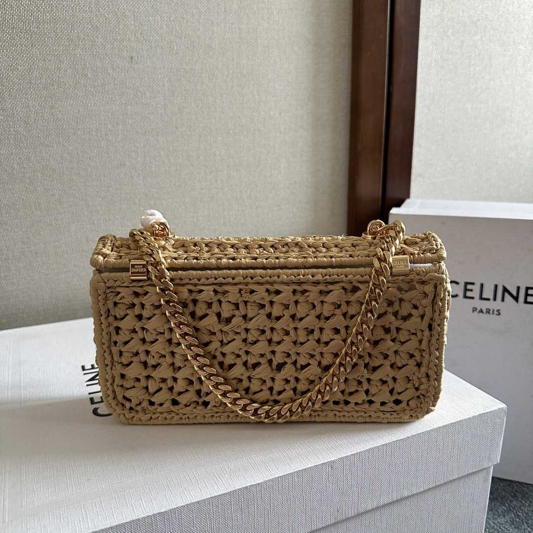 Celine Chain Shoulder Bag Claude In Raffia Effect Textile - DopestKickz