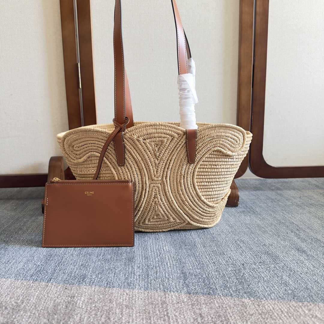 Celine Classic Panier Small Braided Triomphe In Raffia And Calfskin - DopestKickz