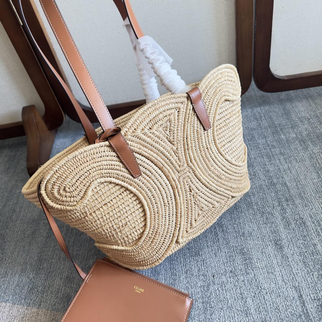 Celine Classic Panier Small Braided Triomphe In Raffia And Calfskin - DopestKickz