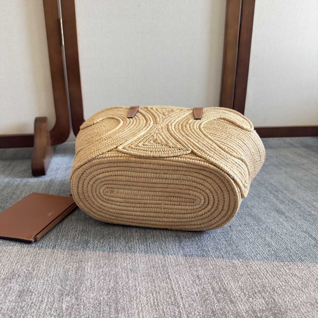 Celine Classic Panier Small Braided Triomphe In Raffia And Calfskin - DopestKickz