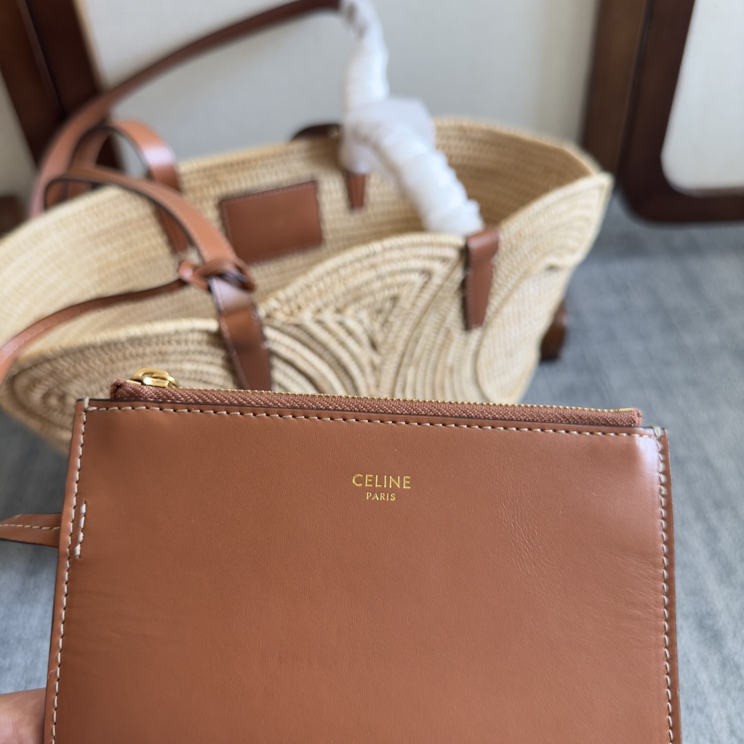 Celine Classic Panier Small Braided Triomphe In Raffia And Calfskin - DopestKickz