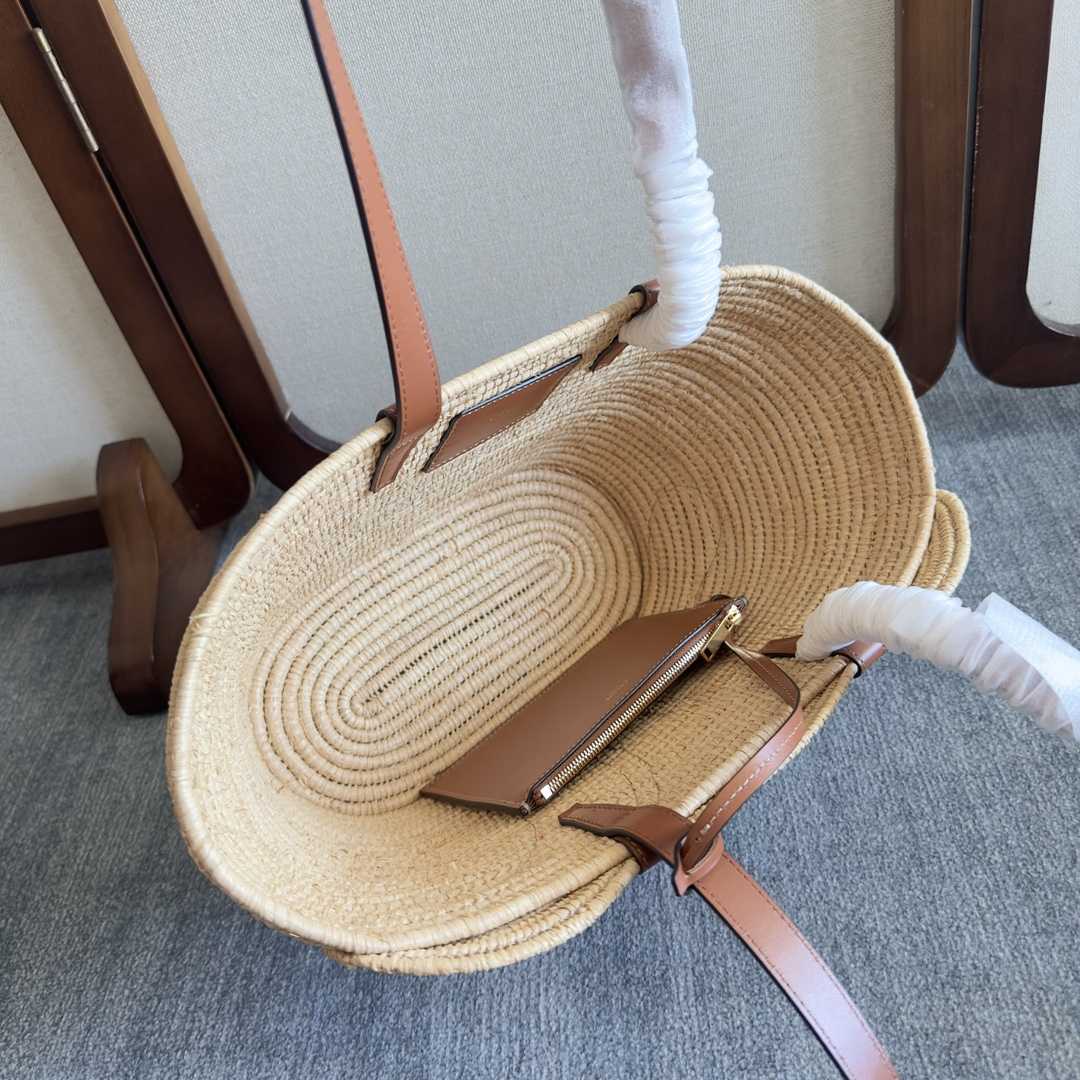 Celine Classic Panier Small Braided Triomphe In Raffia And Calfskin - DopestKickz