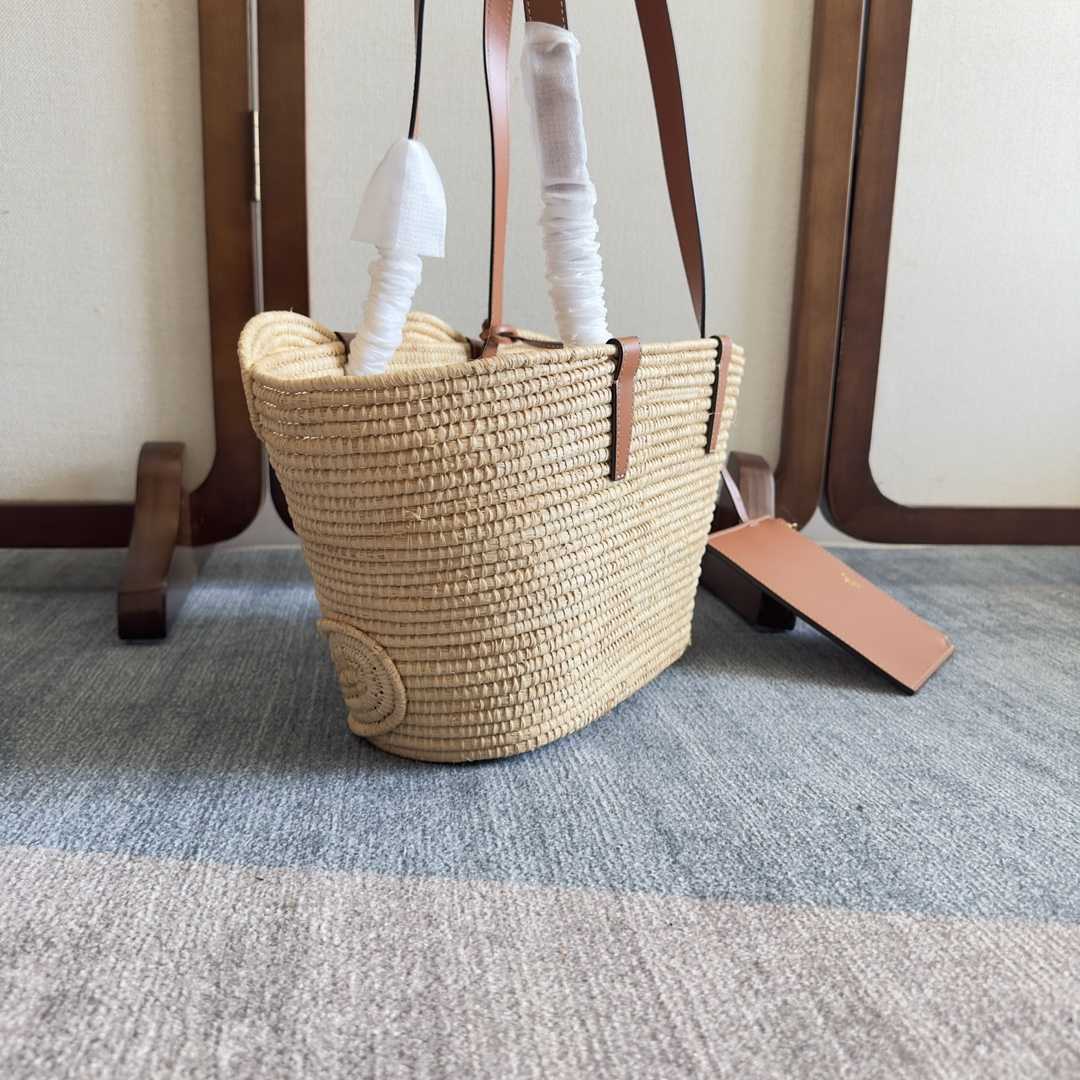 Celine Classic Panier Small Braided Triomphe In Raffia And Calfskin - DopestKickz