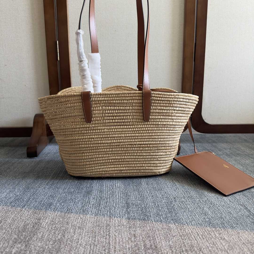 Celine Classic Panier Small Braided Triomphe In Raffia And Calfskin - DopestKickz