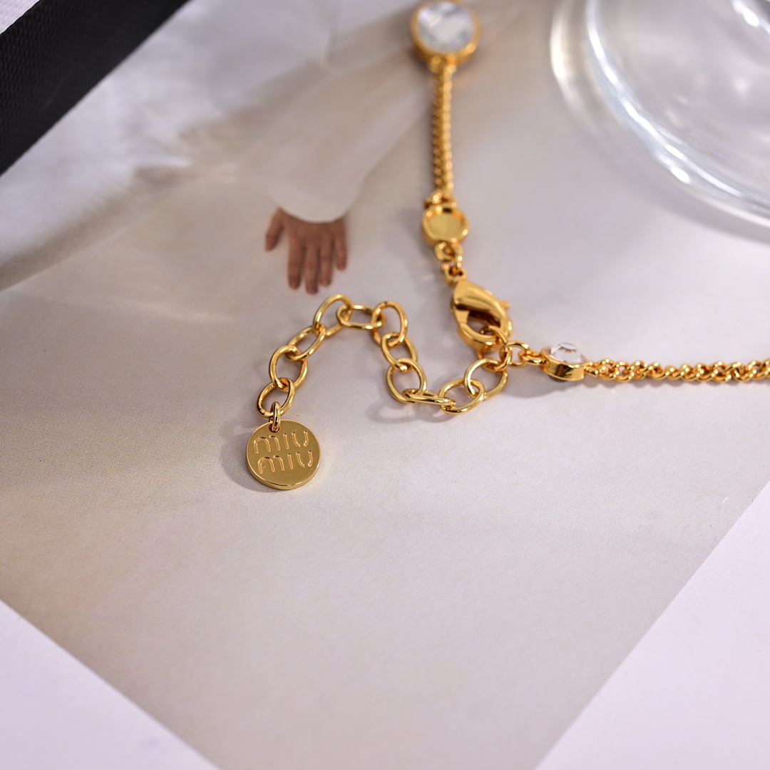 Miu Miu Metal Necklace With Crystals - DopestKickz