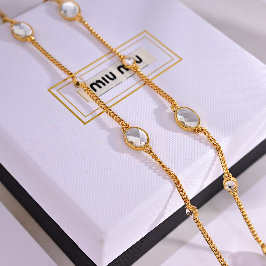 Miu Miu Metal Necklace With Crystals - DopestKickz