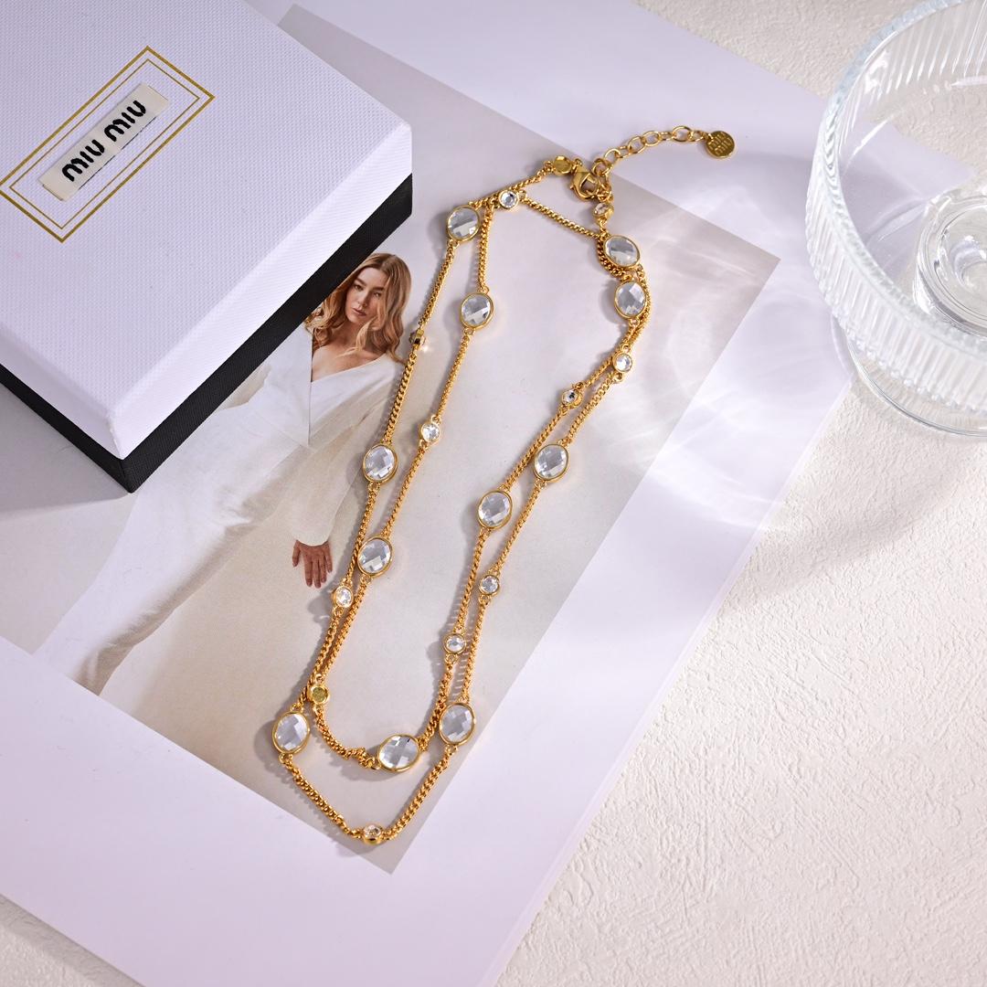 Miu Miu Metal Necklace With Crystals - DopestKickz