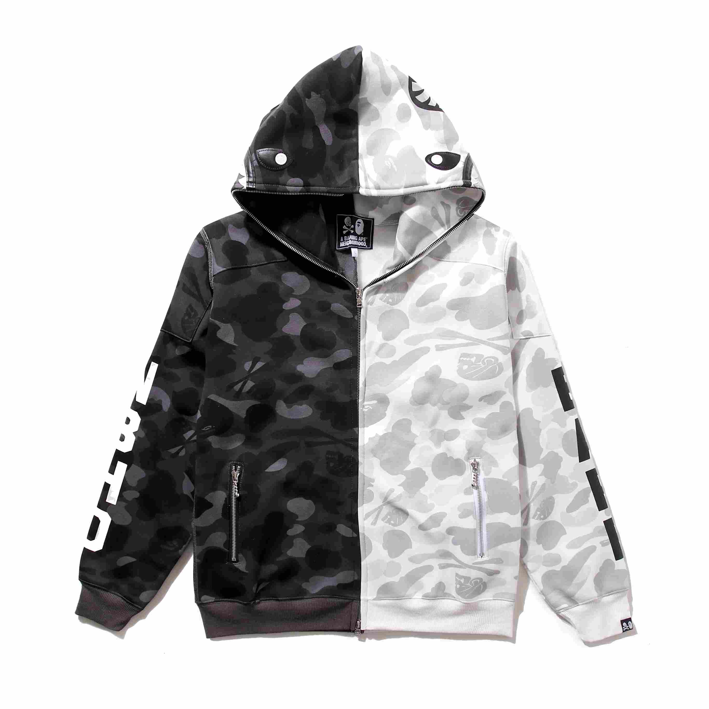 Bape x Neighborhood Split Camo Shark Full Zip Hoodie - DopestKickz