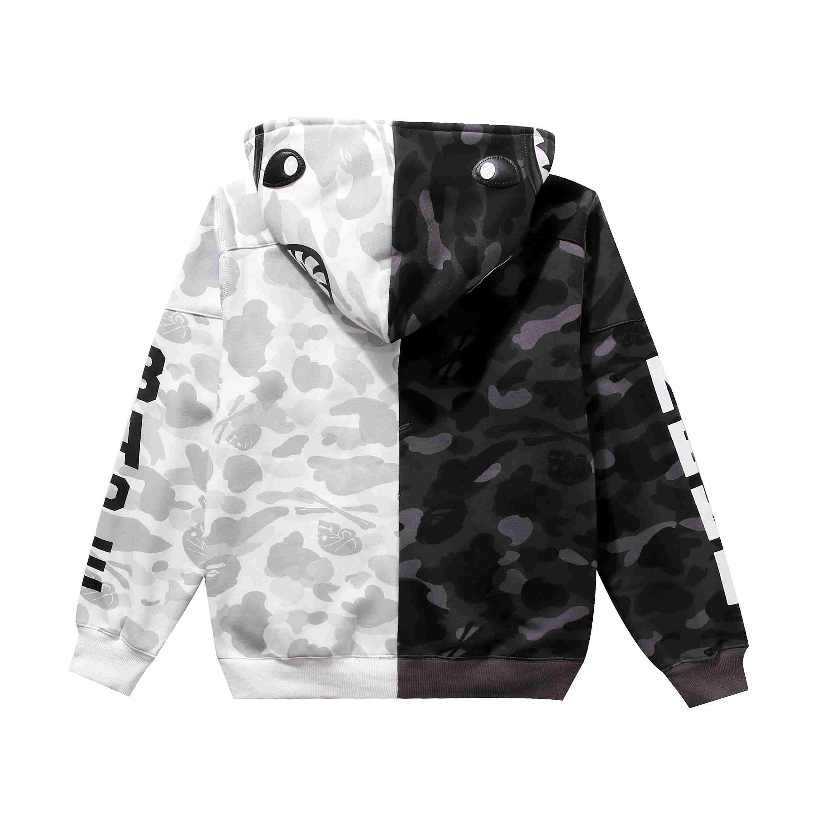 Bape x Neighborhood Split Camo Shark Full Zip Hoodie - DopestKickz