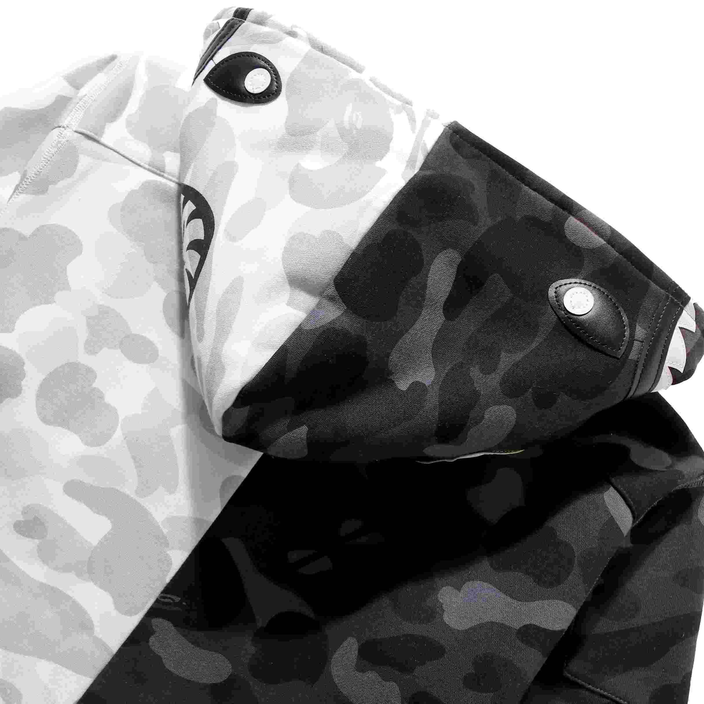 Bape x Neighborhood Split Camo Shark Full Zip Hoodie - DopestKickz