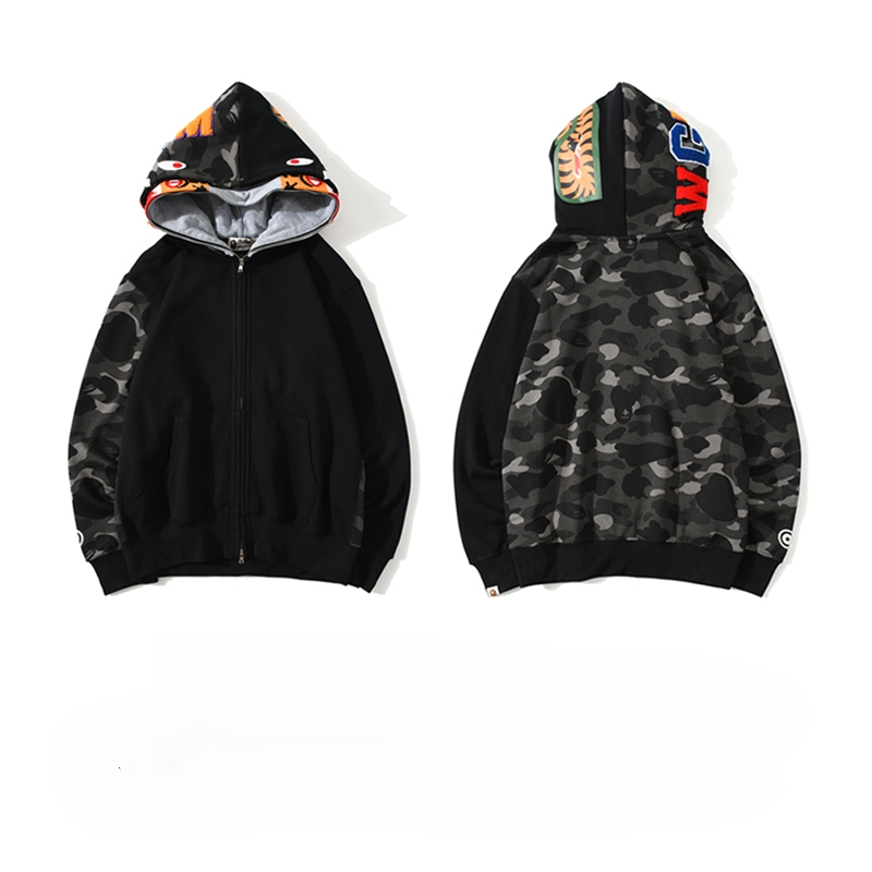 Bape Color Camo Tiger Shark Full Zip Double Hoodie - DopestKickz