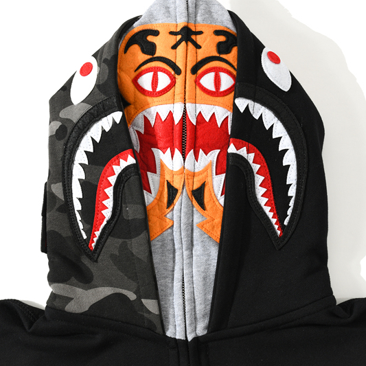 Bape Color Camo Tiger Shark Full Zip Double Hoodie - DopestKickz