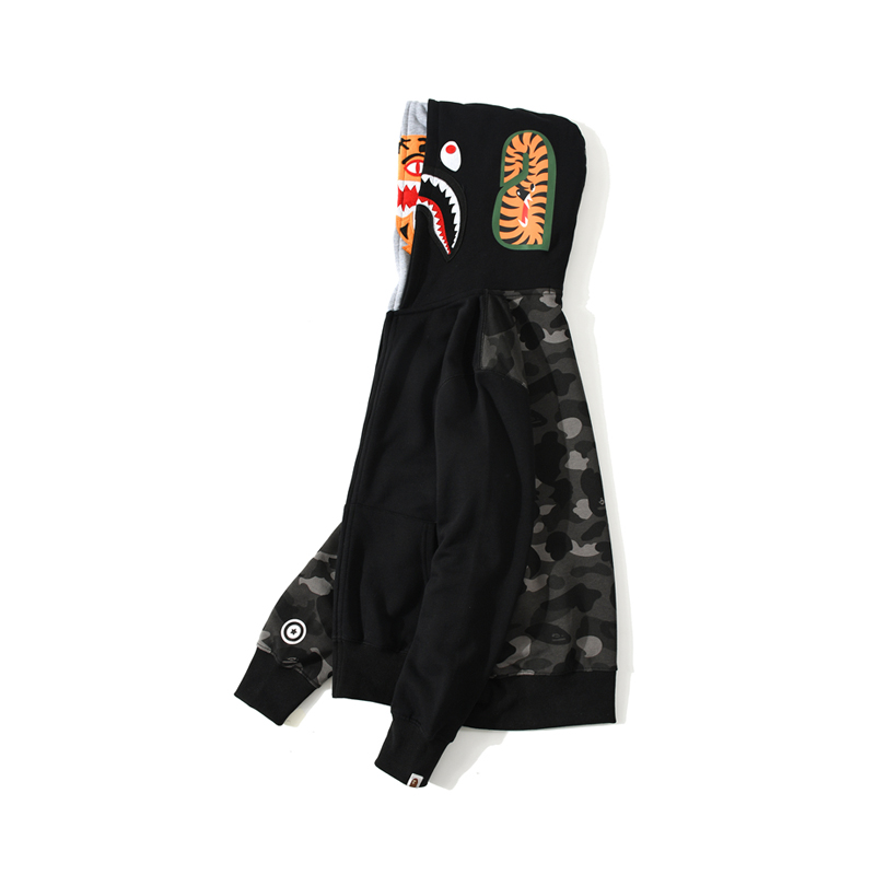 Bape Color Camo Tiger Shark Full Zip Double Hoodie - DopestKickz