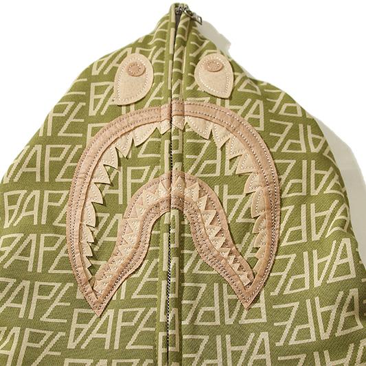 Bape Logo Monogram Velour Shark Full Zip Hoodie - DopestKickz