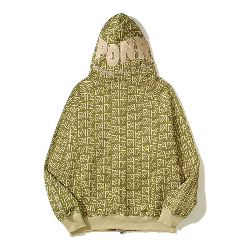 Bape Logo Monogram Velour Shark Full Zip Hoodie - DopestKickz