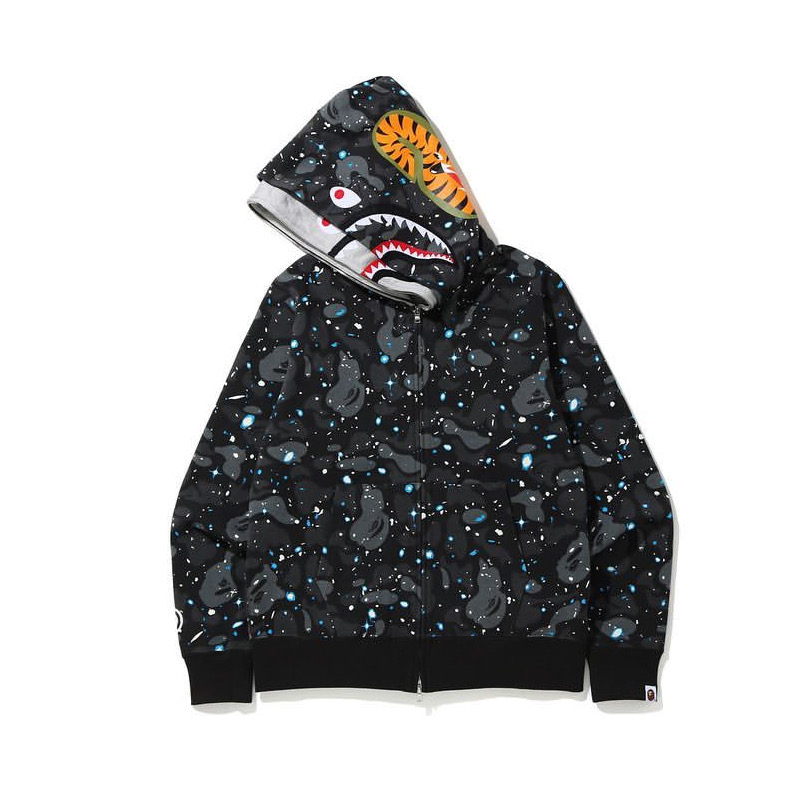 Bape Space Camo Shark Full Zip Double Hoodie - DopestKickz