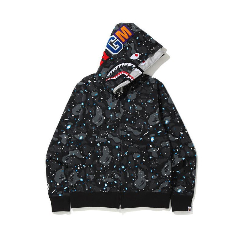 Bape Space Camo Shark Full Zip Double Hoodie - DopestKickz