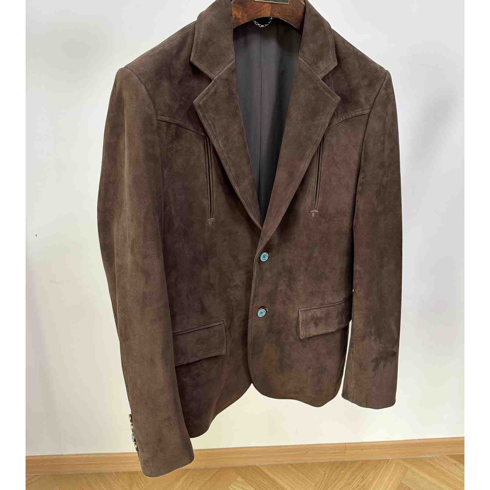 Louis Vuitton Single-Breasted Nubuck Leather Jacket   1AFXFK - DopestKickz