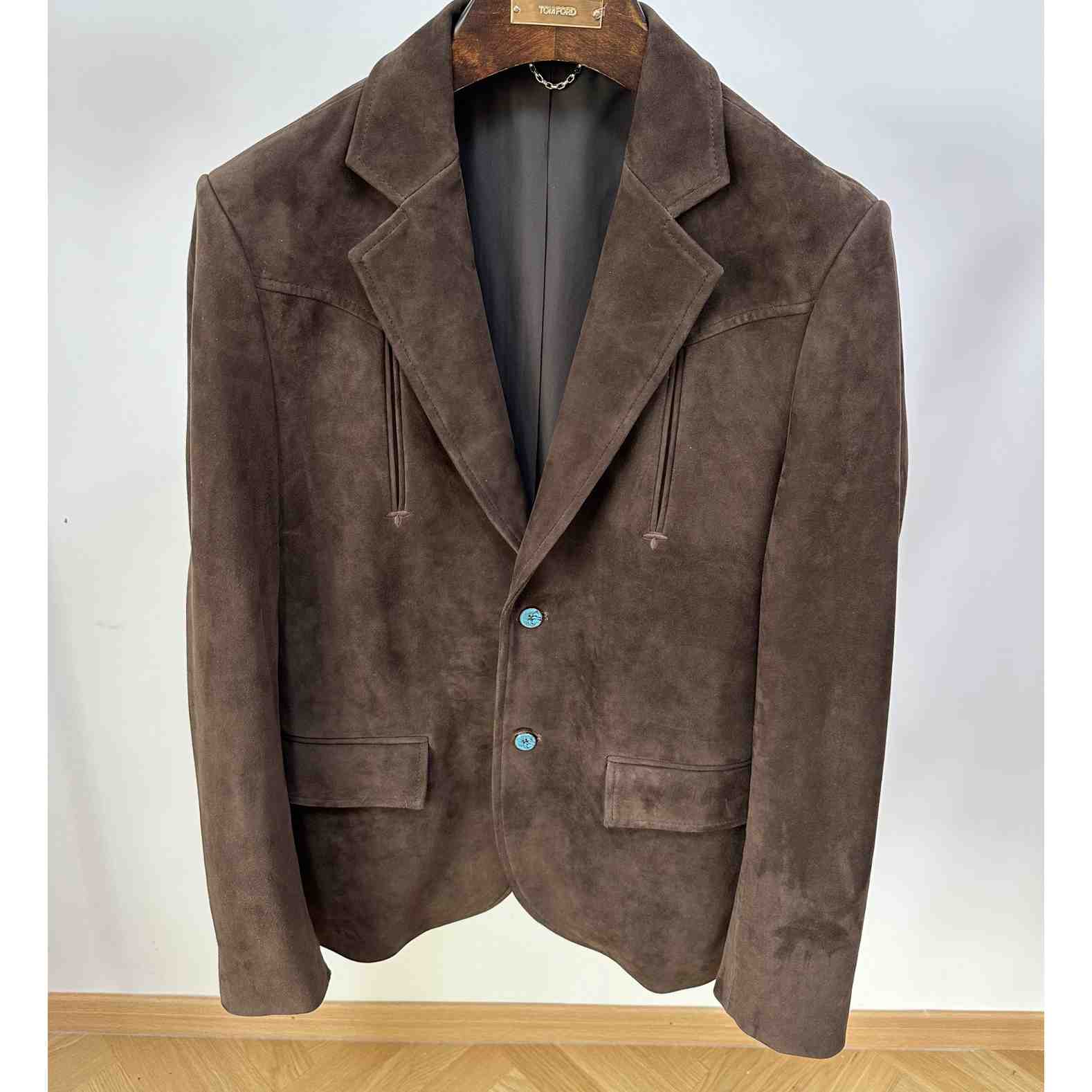 Louis Vuitton Single-Breasted Nubuck Leather Jacket   1AFXFK - DopestKickz