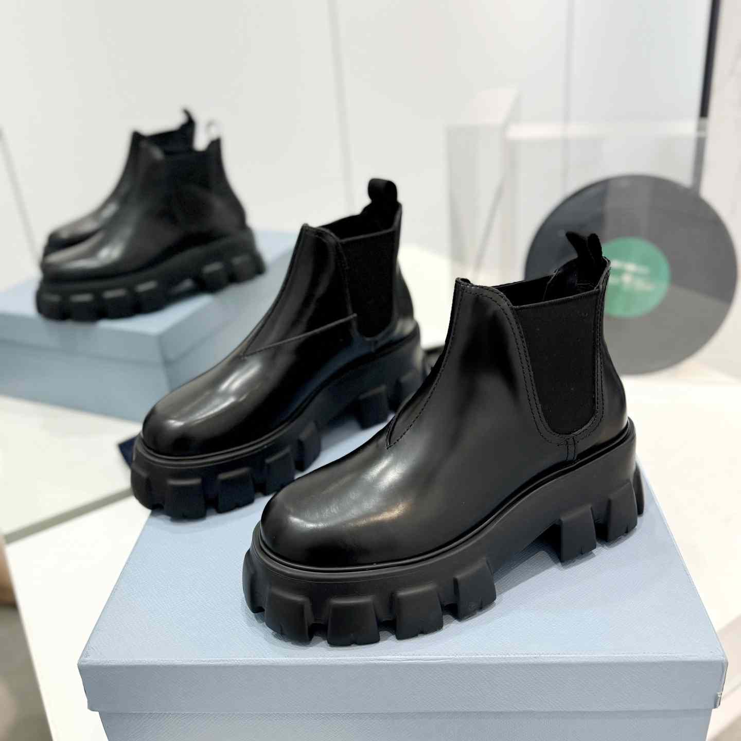 Prada Moonlith Brushed Leather Chelsea Boots - DopestKickz