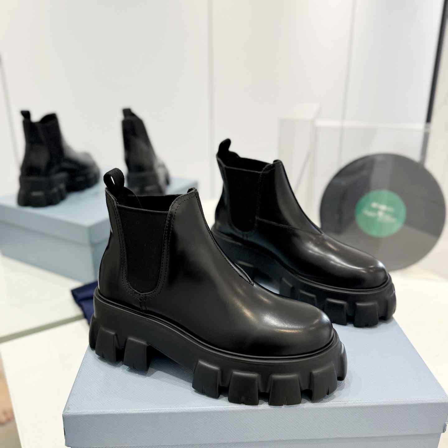 Prada Moonlith Brushed Leather Chelsea Boots - DopestKickz