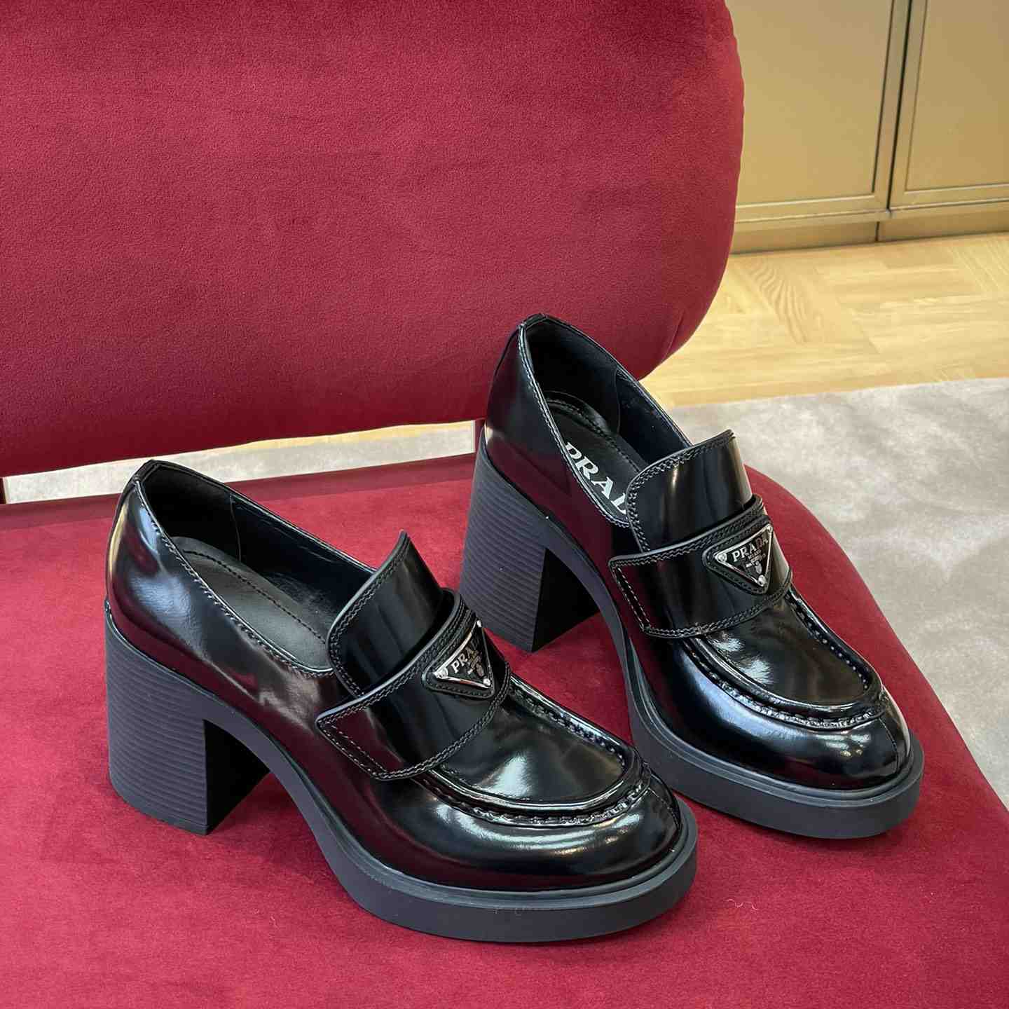 Prada Chocolate High-Heeled Brushed Leather Loafers   - DopestKickz