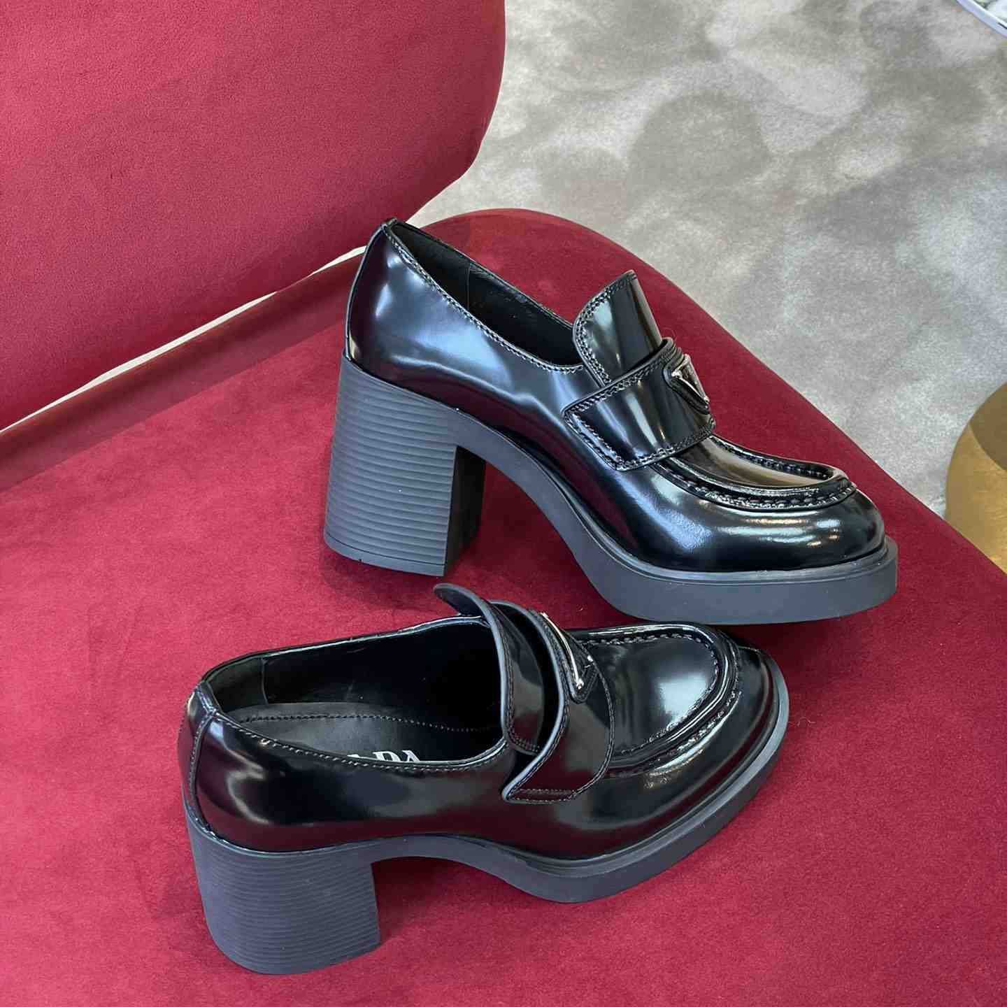 Prada Chocolate High-Heeled Brushed Leather Loafers   - DopestKickz
