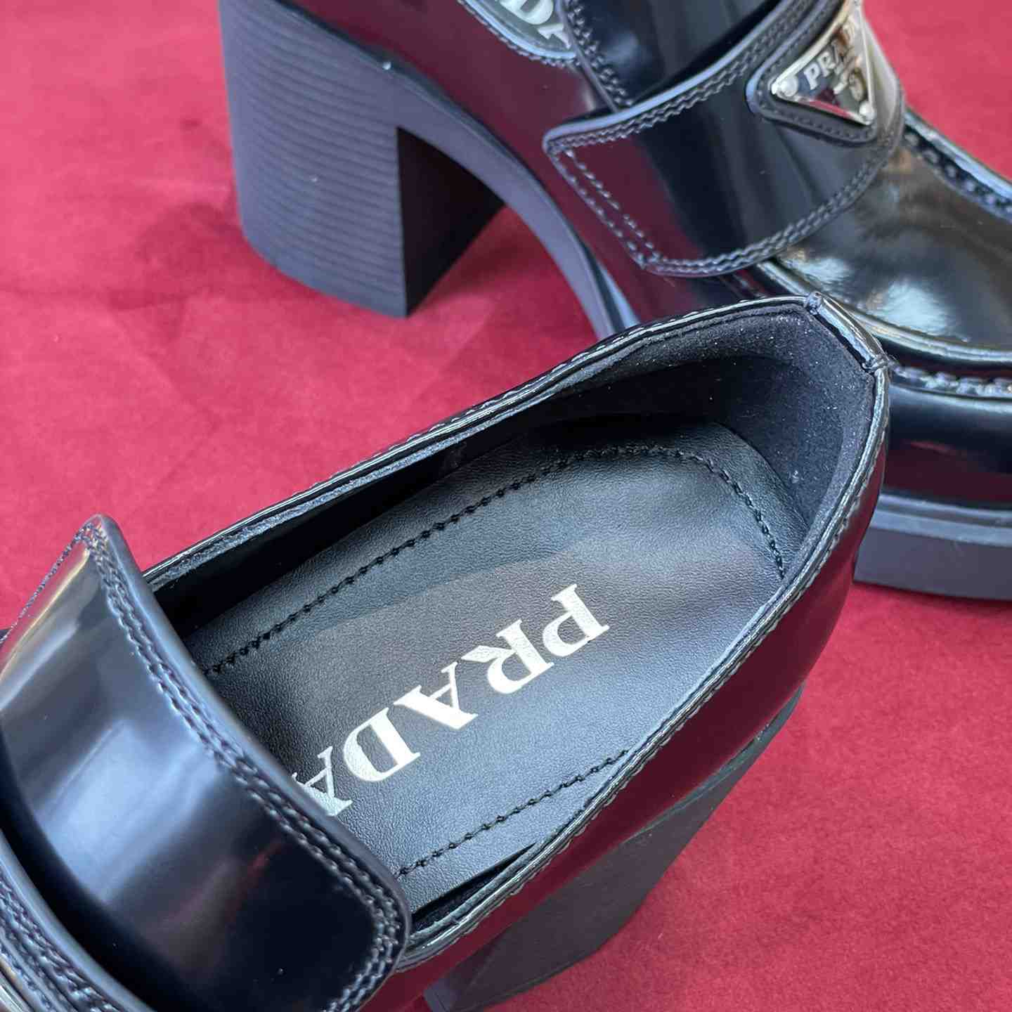 Prada Chocolate High-Heeled Brushed Leather Loafers   - DopestKickz