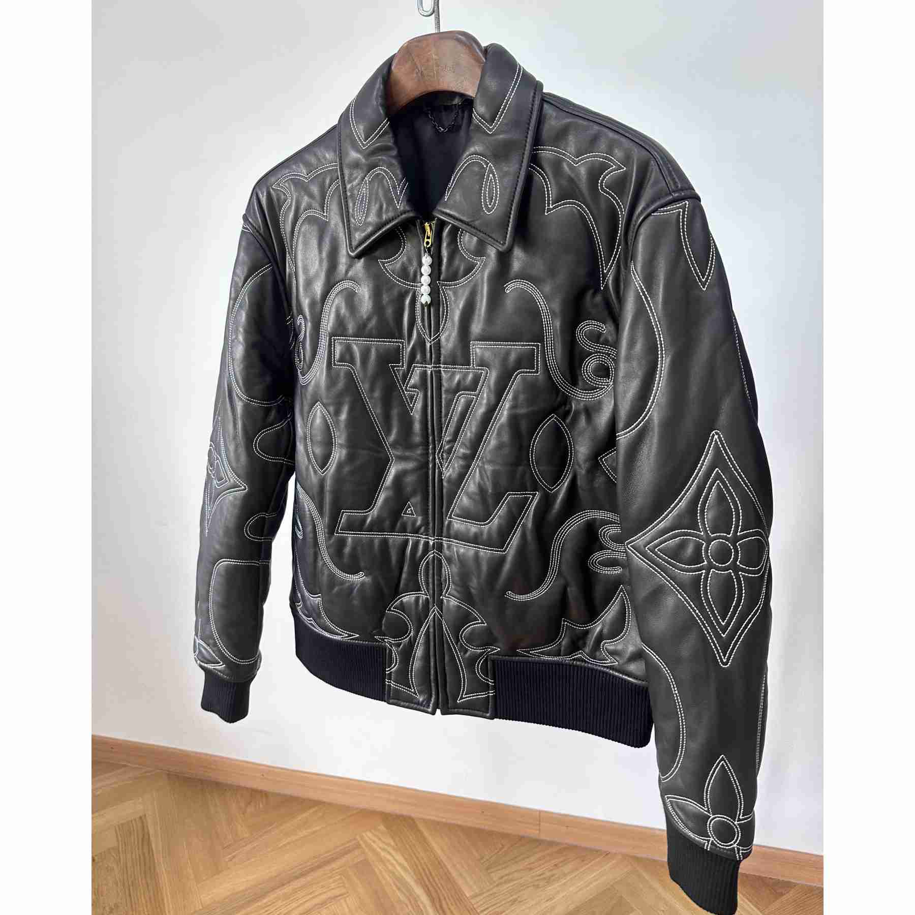 Louis Vuitton Embroidered Leather Bomber Jacket   - DopestKickz