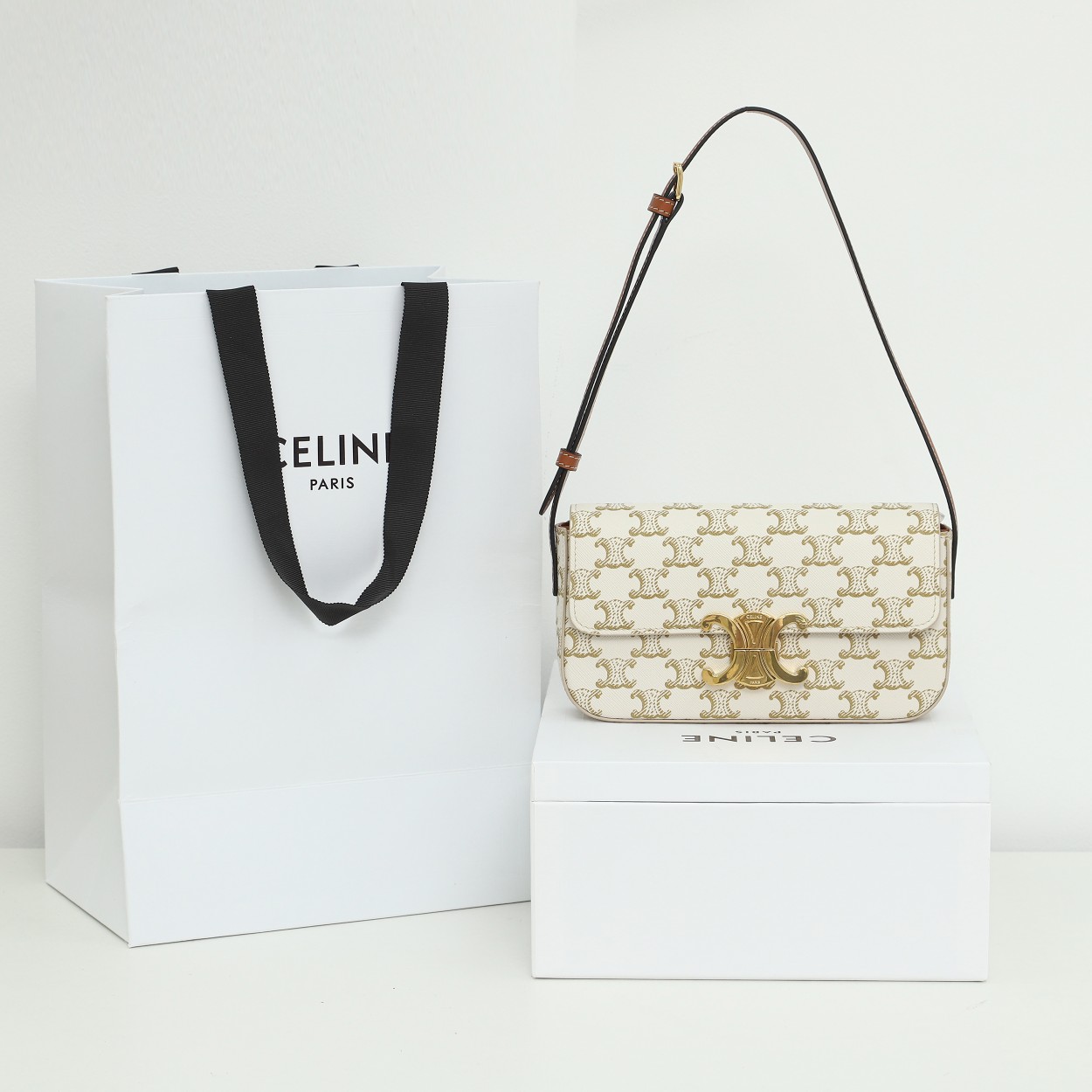 Celine Shoulder Bag Claude In Triomphe Canvas And Calfskin - DopestKickz