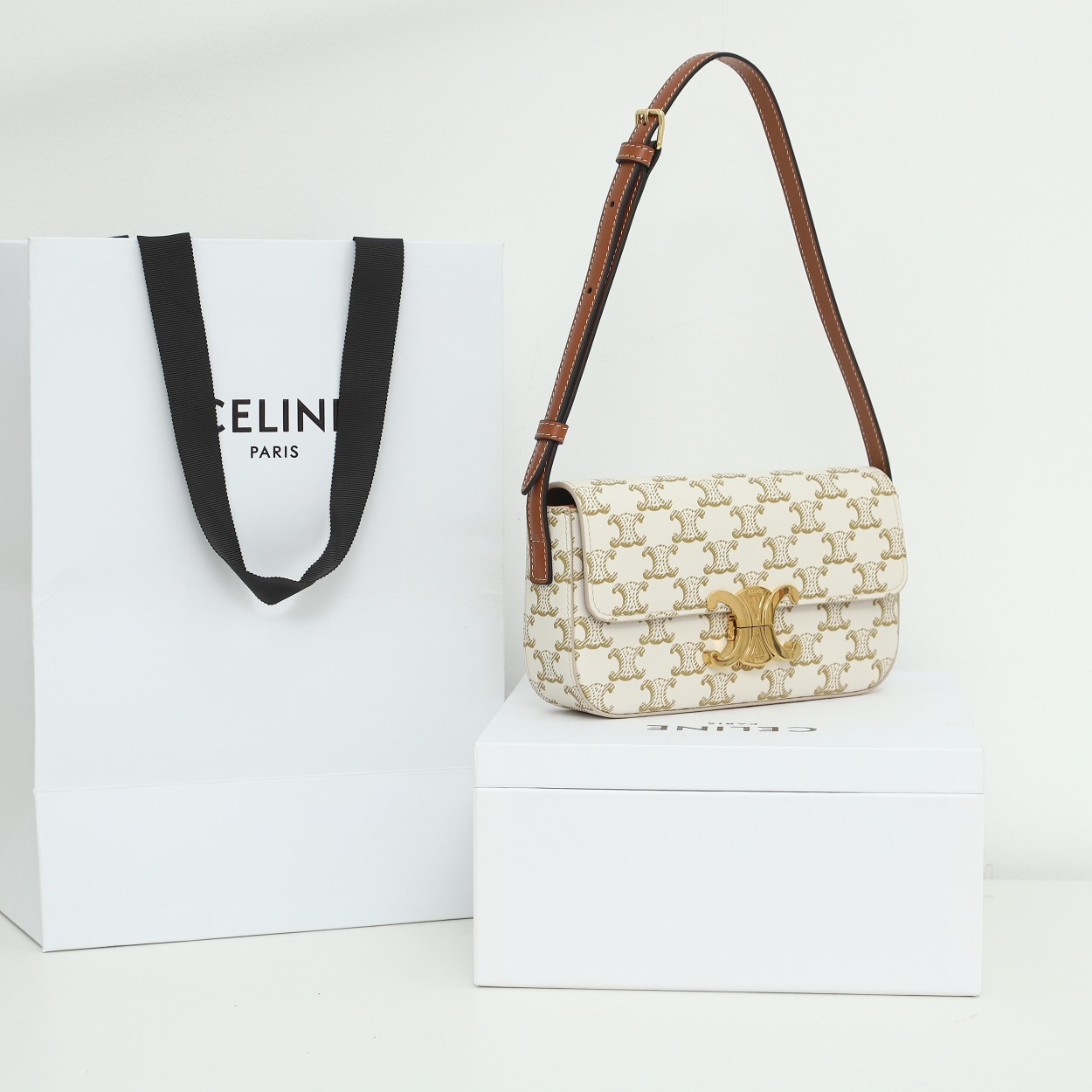 Celine Shoulder Bag Claude In Triomphe Canvas And Calfskin - DopestKickz
