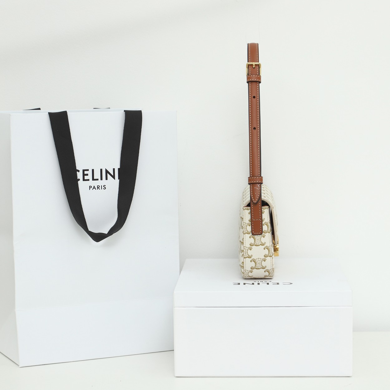 Celine Shoulder Bag Claude In Triomphe Canvas And Calfskin - DopestKickz