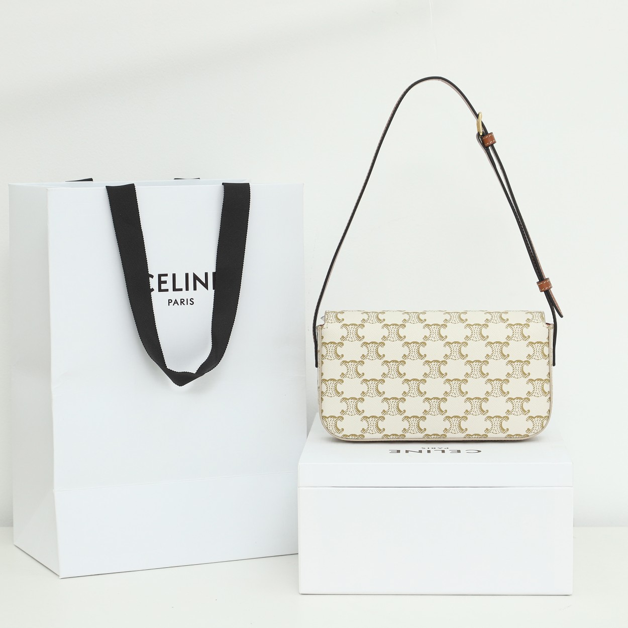 Celine Shoulder Bag Claude In Triomphe Canvas And Calfskin - DopestKickz