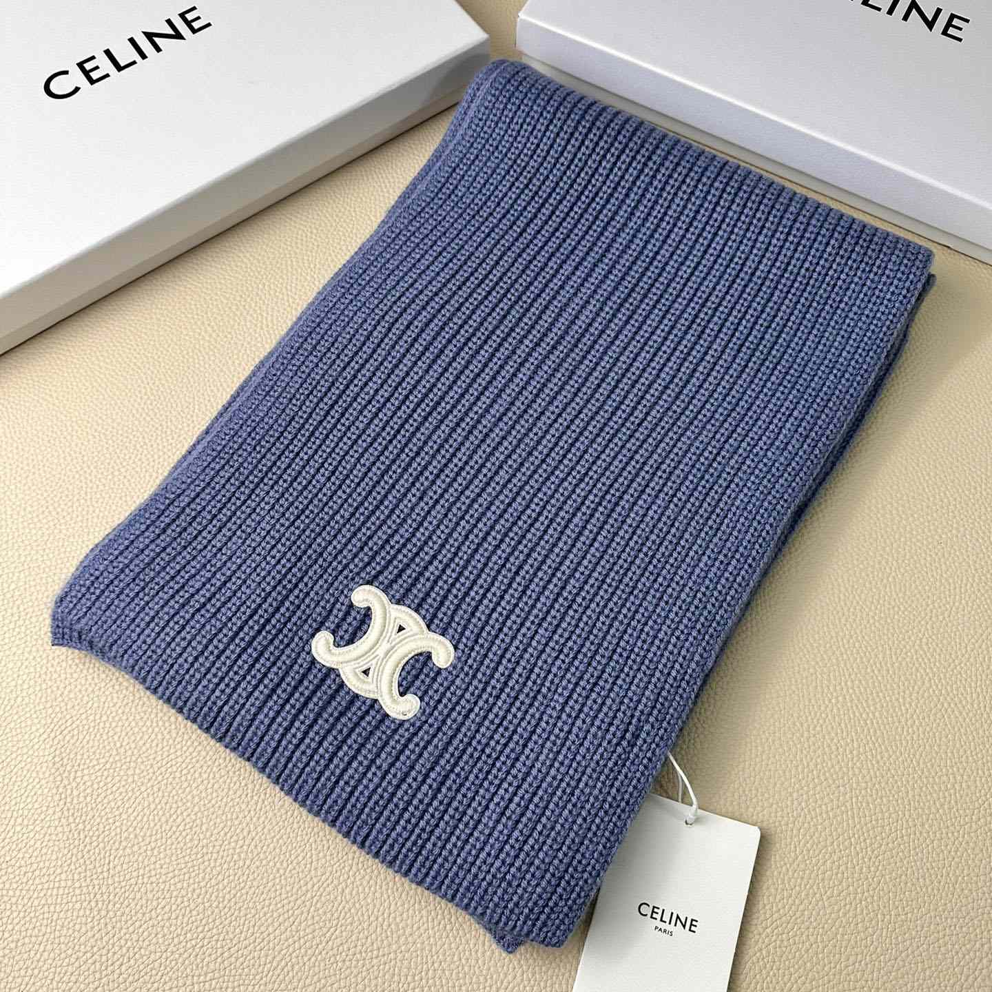 Celine Triomphe Scarf In Ribbed Cashmere Wool - DopestKickz