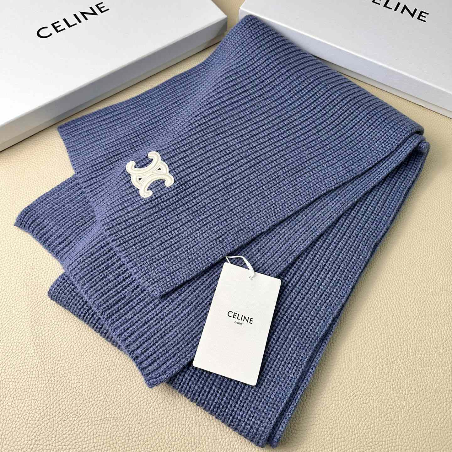 Celine Triomphe Scarf In Ribbed Cashmere Wool - DopestKickz