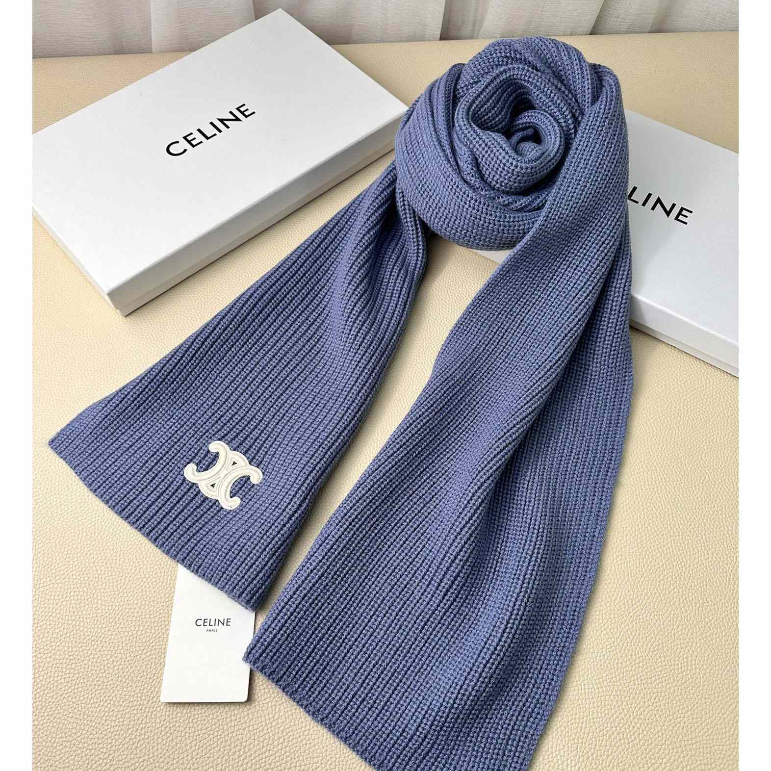Celine Triomphe Scarf In Ribbed Cashmere Wool - DopestKickz