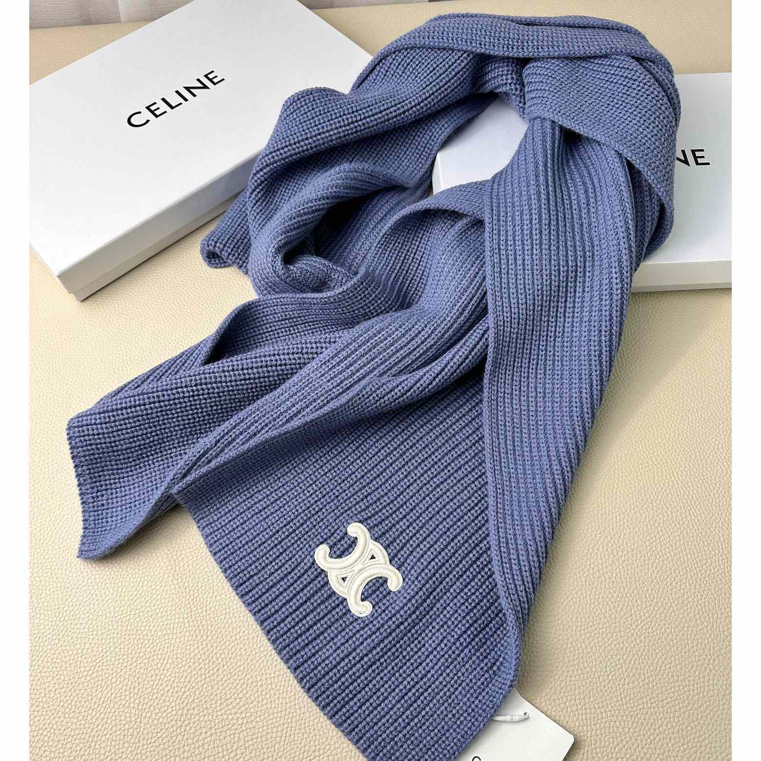 Celine Triomphe Scarf In Ribbed Cashmere Wool - DopestKickz
