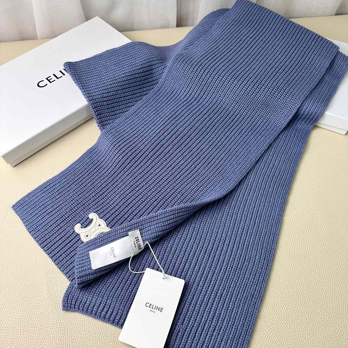 Celine Triomphe Scarf In Ribbed Cashmere Wool - DopestKickz