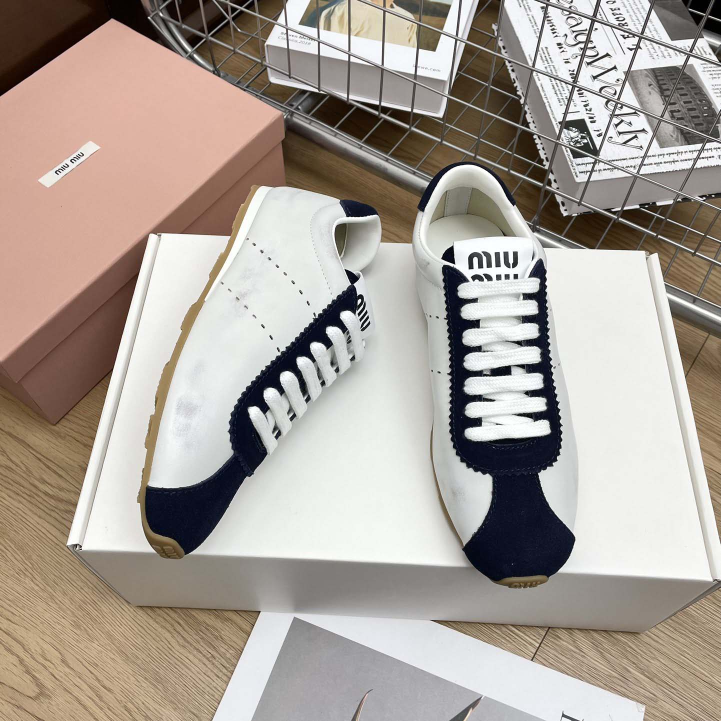 Miu Miu Plume Nappa Leather And Suede Sneakers - DopestKickz