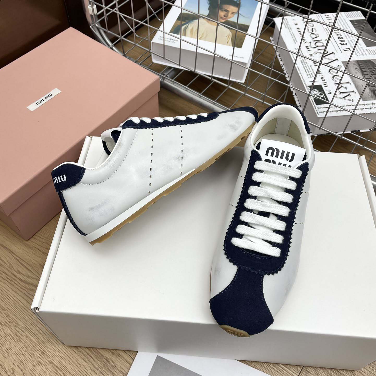 Miu Miu Plume Nappa Leather And Suede Sneakers - DopestKickz