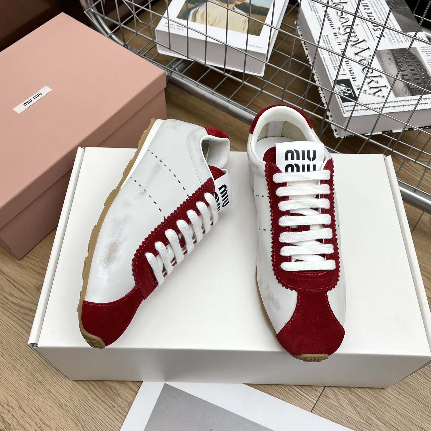 Miu Miu Plume Nappa Leather And Suede Sneakers - DopestKickz