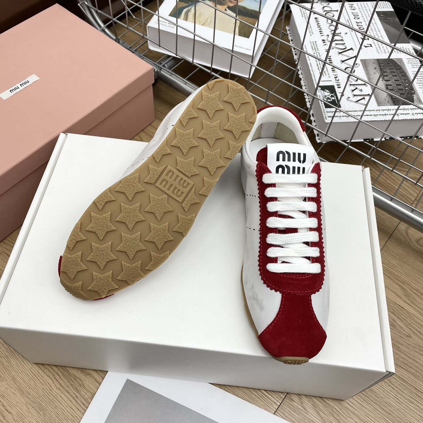 Miu Miu Plume Nappa Leather And Suede Sneakers - DopestKickz