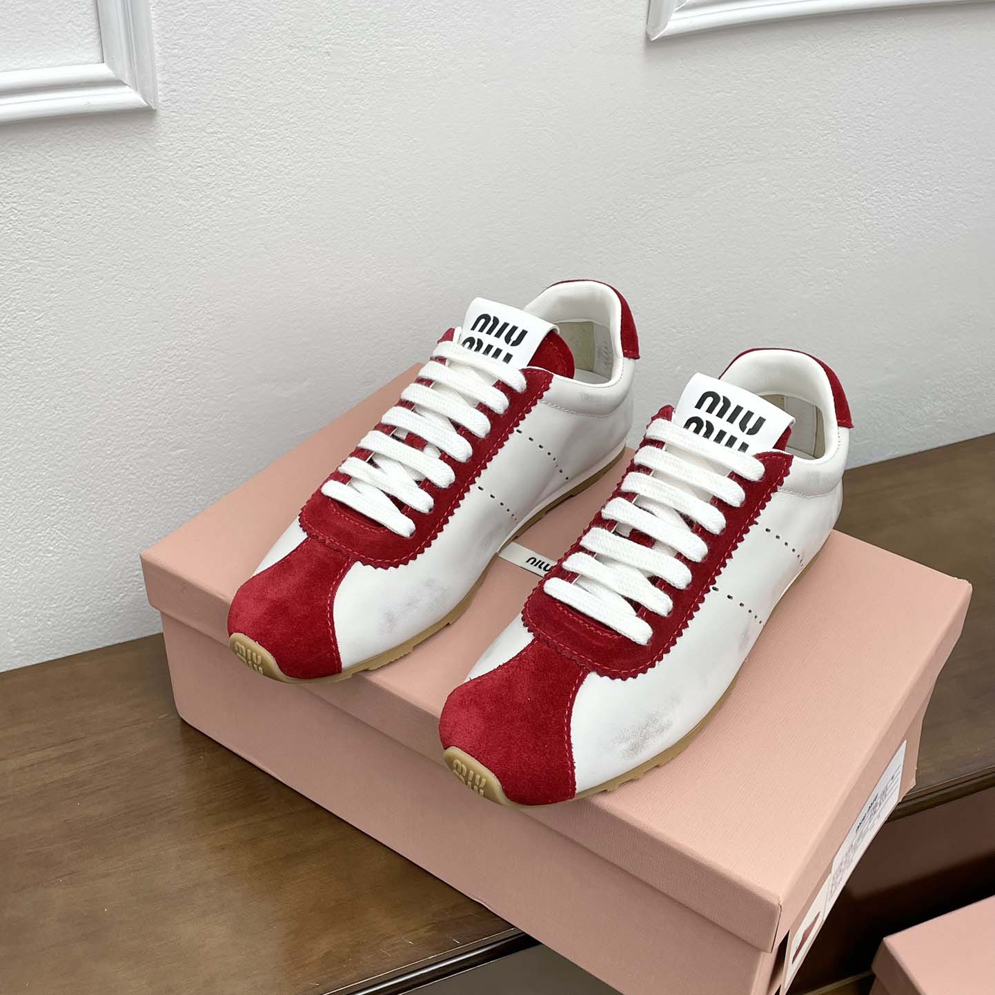 Miu Miu Plume Nappa Leather And Suede Sneakers - DopestKickz