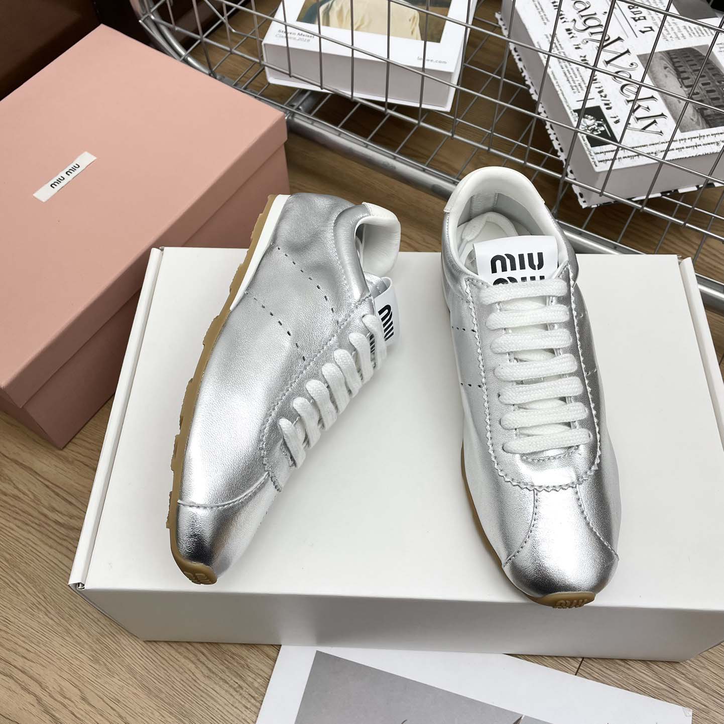 Miu Miu Plume Mordoré Calfskin Sneakers - DopestKickz