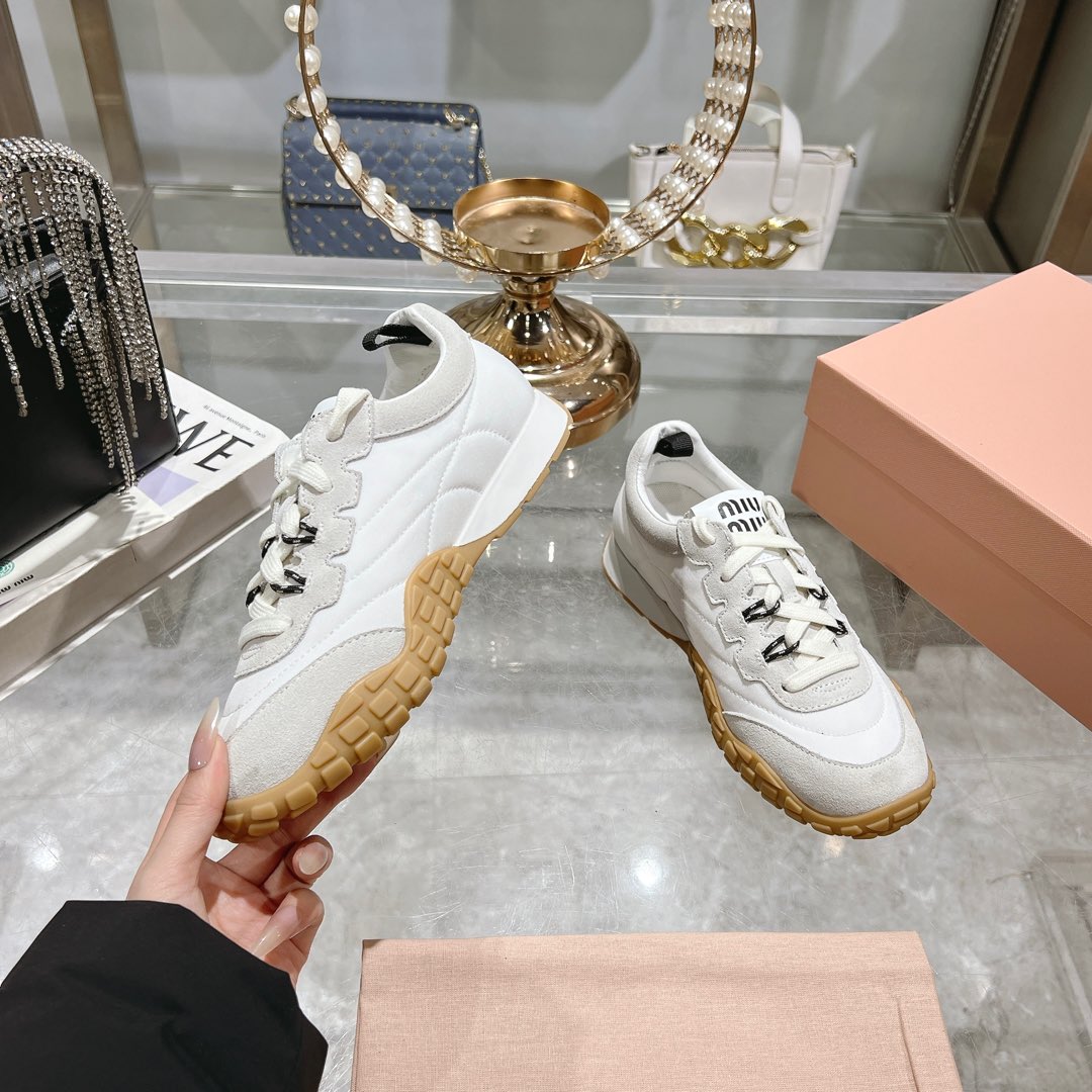 Miu Miu Tyre Technical Fabric And Suede Sneakers - DopestKickz