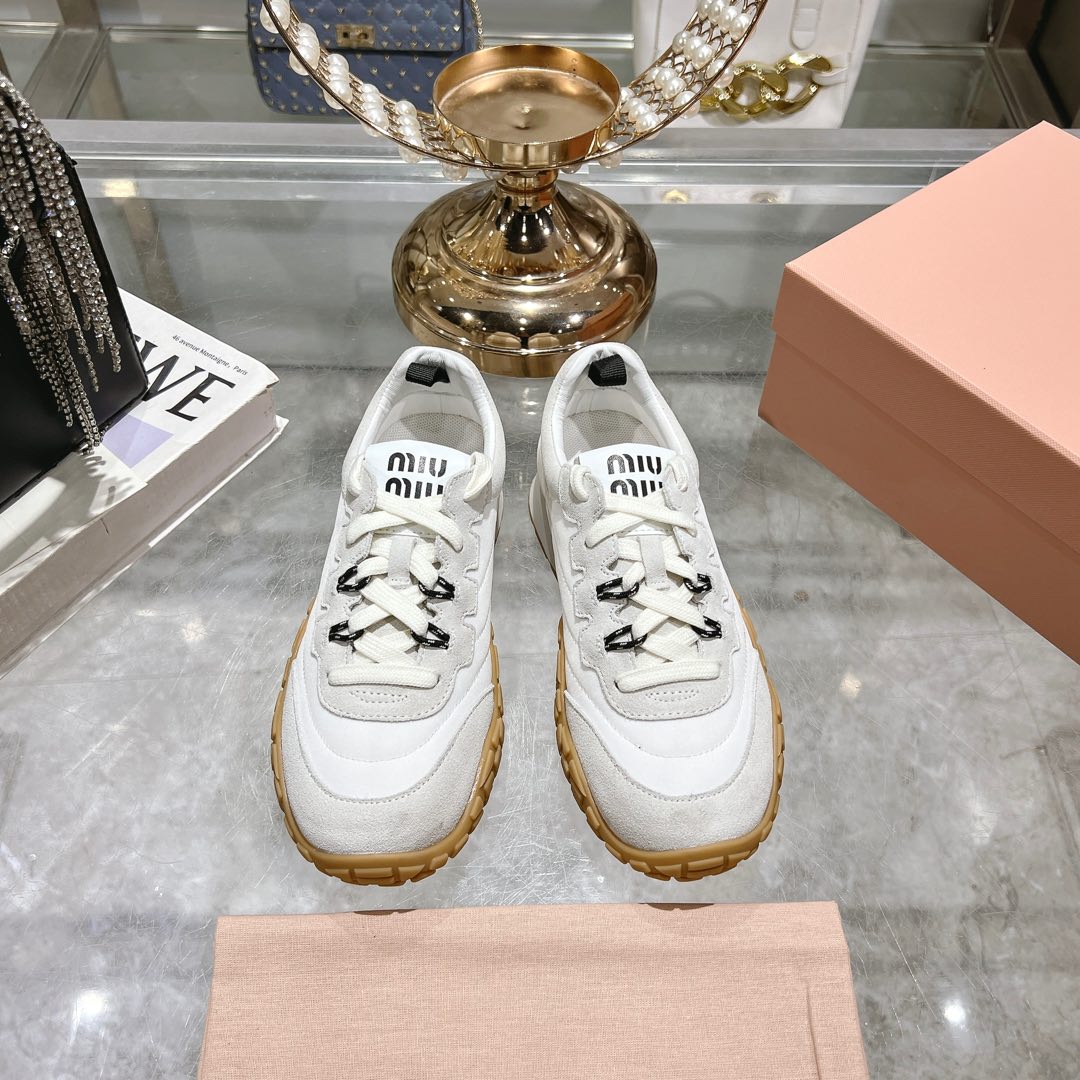 Miu Miu Tyre Technical Fabric And Suede Sneakers - DopestKickz